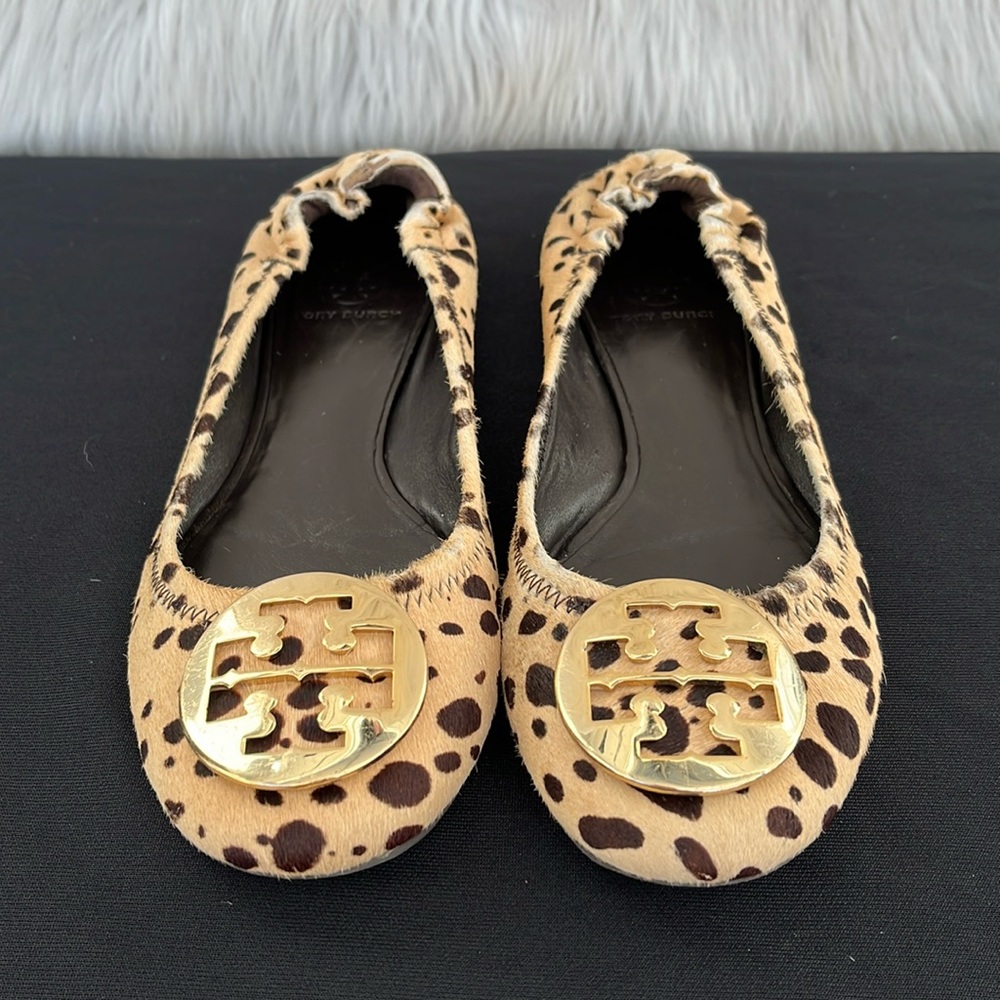 TORY BURCH Revas Calf Hair Animal Print Ballet Flats Shoes SZ: 9M